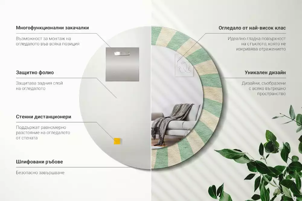 Rund spegel med tryckt ram Retro pastellmönster