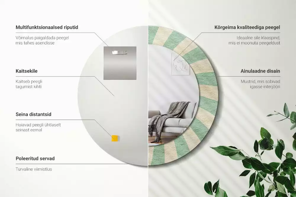 Rund spegel med tryckt ram Retro pastellmönster