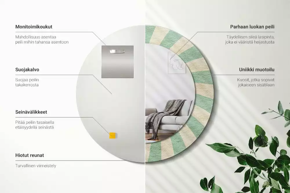 Rund spegel med tryckt ram Retro pastellmönster