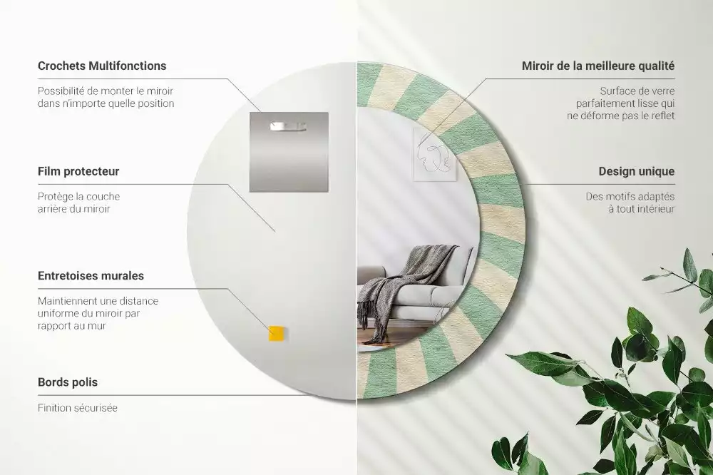 Rund spegel med tryckt ram Retro pastellmönster