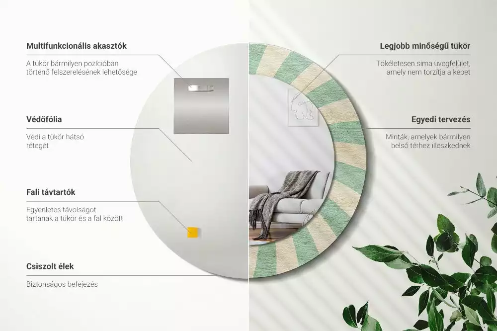 Rund spegel med tryckt ram Retro pastellmönster