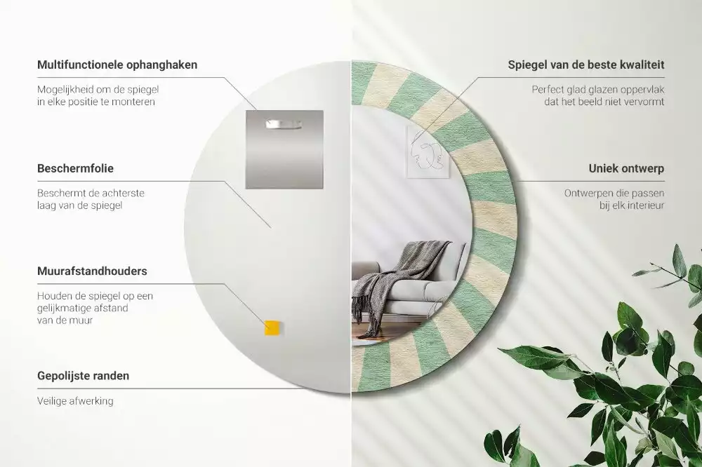 Rund spegel med tryckt ram Retro pastellmönster