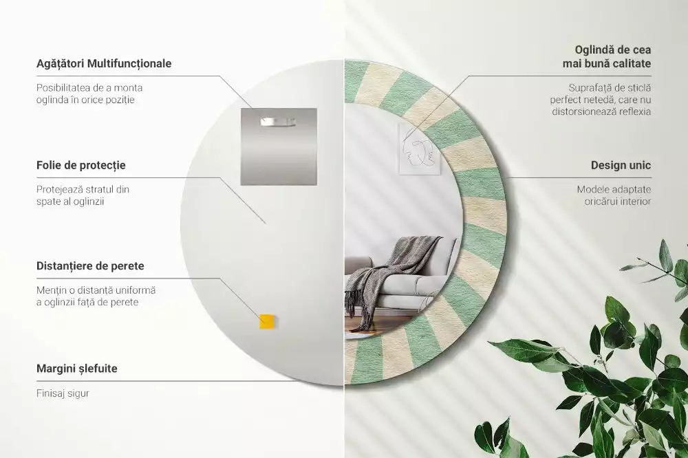 Rund spegel med tryckt ram Retro pastellmönster