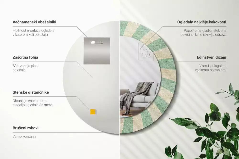 Rund spegel med tryckt ram Retro pastellmönster