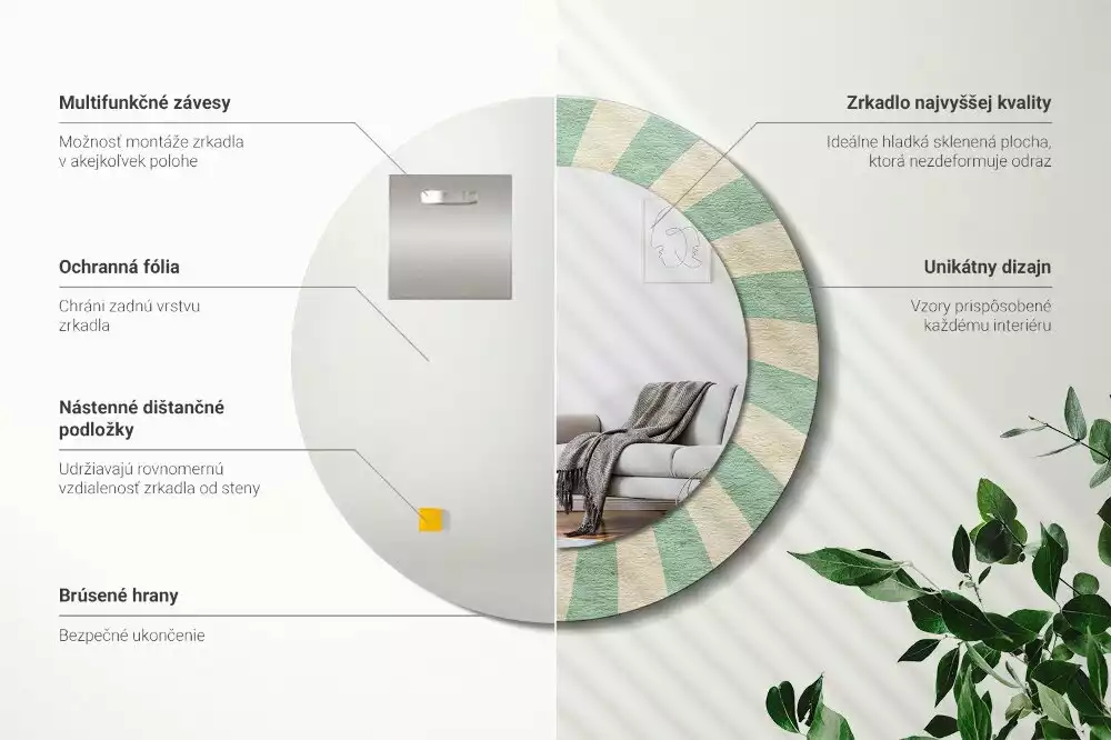 Rund spegel med tryckt ram Retro pastellmönster