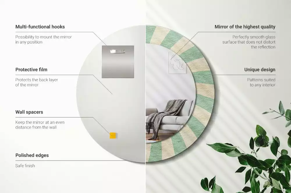 Rund spegel med tryckt ram Retro pastellmönster