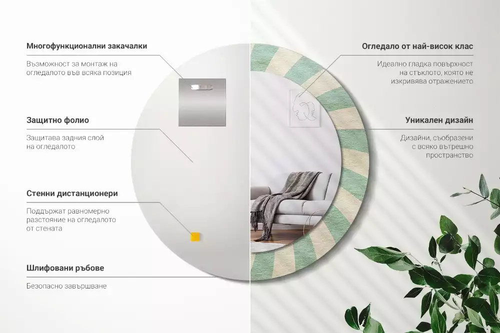 Rund spegel med tryckt ram Retro pastellmönster