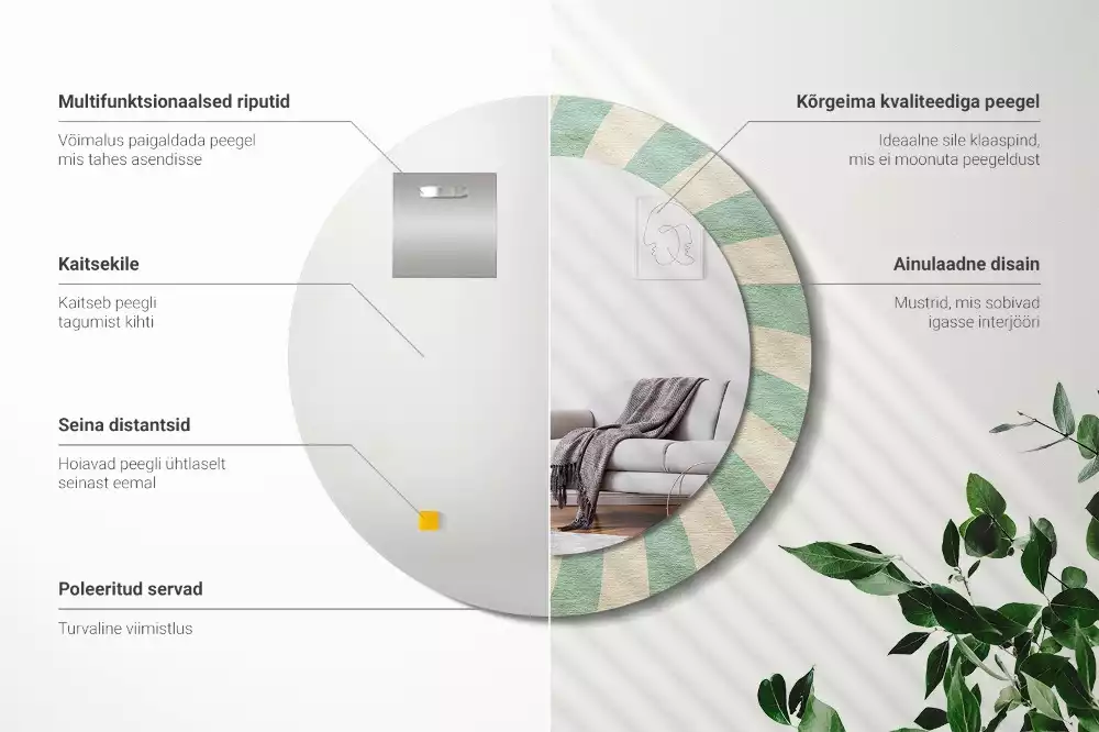 Rund spegel med tryckt ram Retro pastellmönster