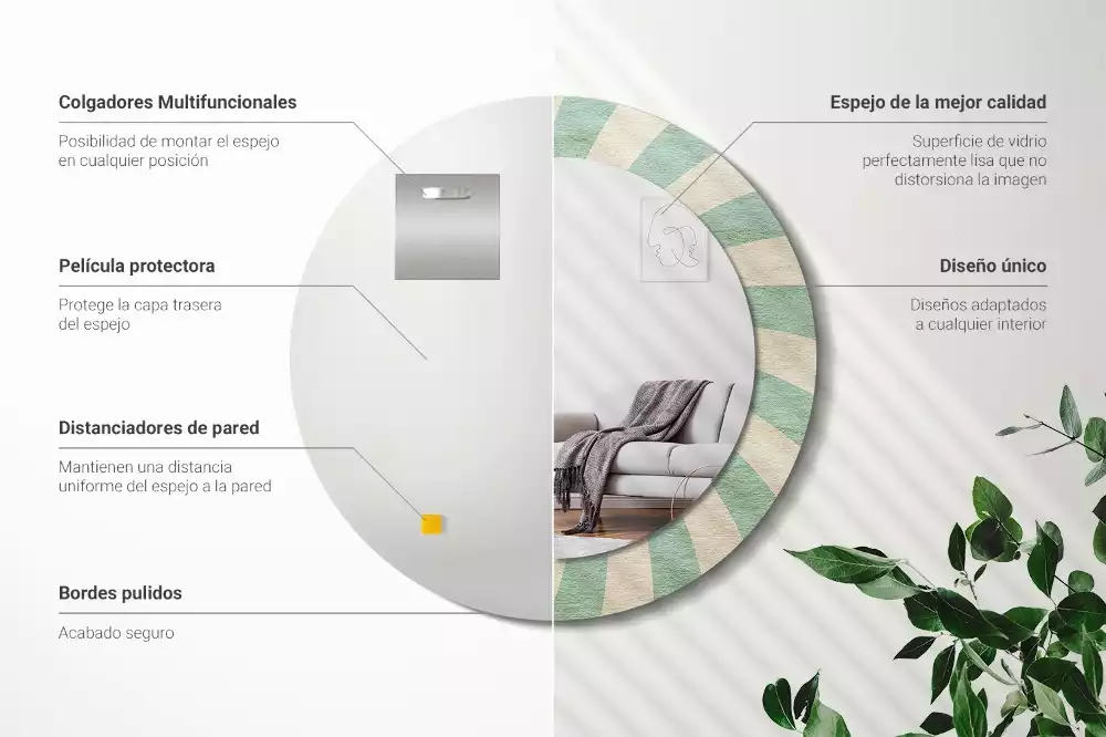 Rund spegel med tryckt ram Retro pastellmönster