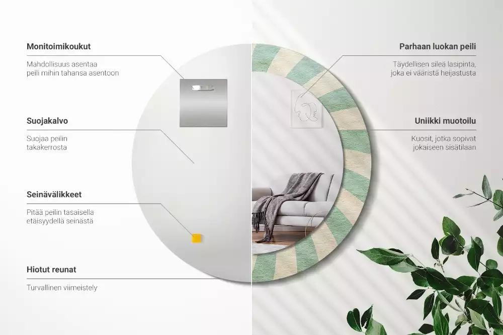 Rund spegel med tryckt ram Retro pastellmönster