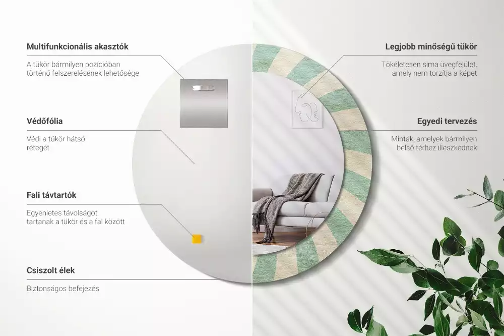 Rund spegel med tryckt ram Retro pastellmönster