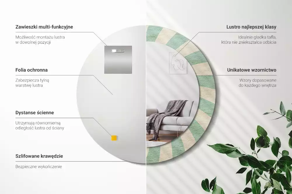 Rund spegel med tryckt ram Retro pastellmönster