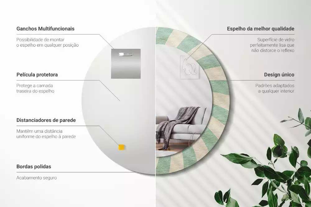 Rund spegel med tryckt ram Retro pastellmönster