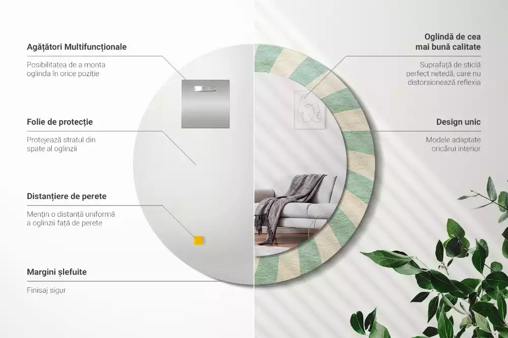 Rund spegel med tryckt ram Retro pastellmönster