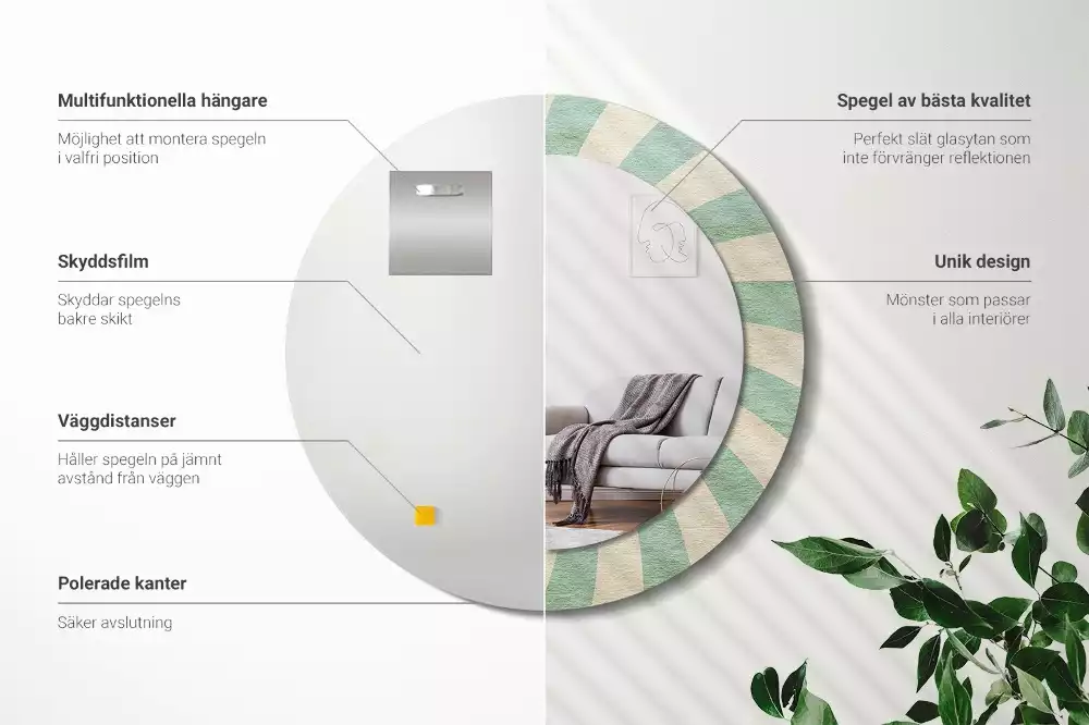 Rund spegel med tryckt ram Retro pastellmönster