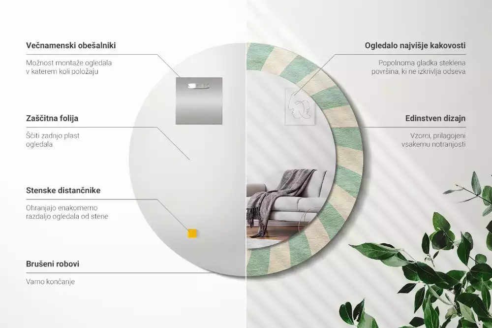 Rund spegel med tryckt ram Retro pastellmönster