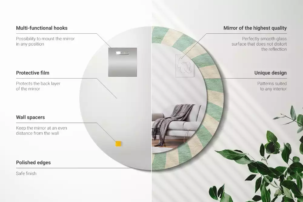 Rund spegel med tryckt ram Retro pastellmönster