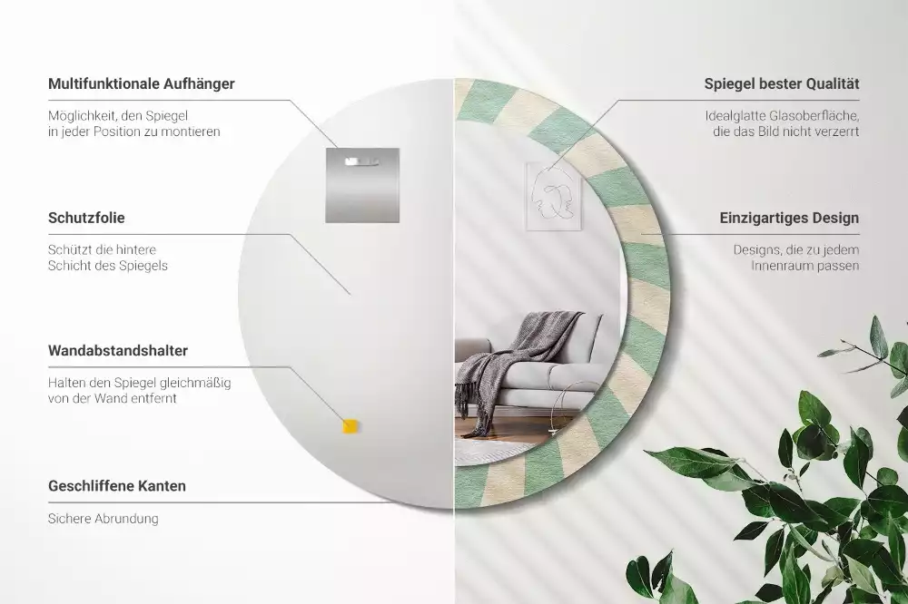 Rund spegel med tryckt ram Retro pastellmönster