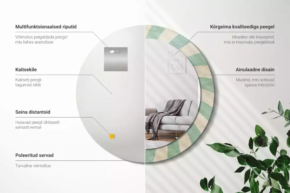 Rund spegel med tryckt ram Retro pastellmönster