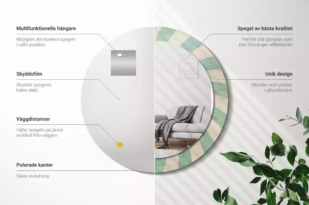 Rund spegel med tryckt ram Retro pastellmönster