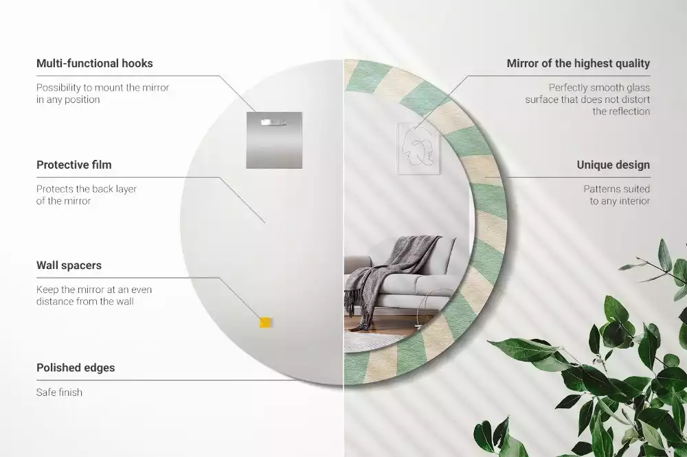 Rund spegel med tryckt ram Retro pastellmönster