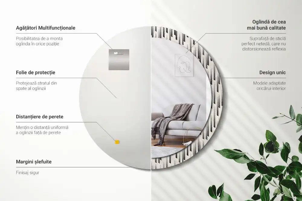 Rund spegel med tryckt Randigt mönster