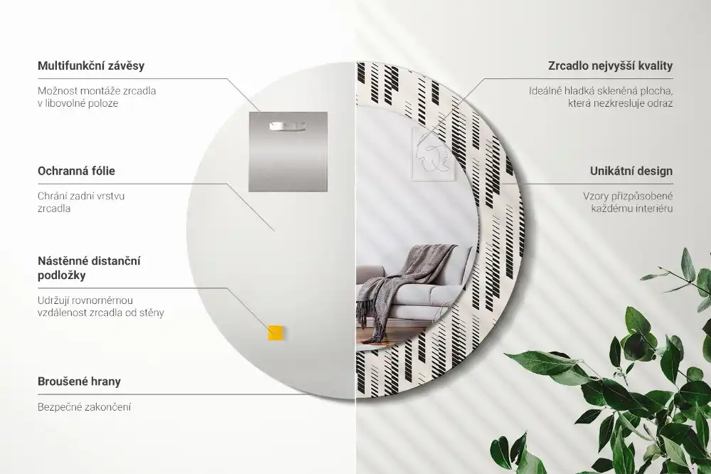 Rund spegel med tryckt Randigt mönster