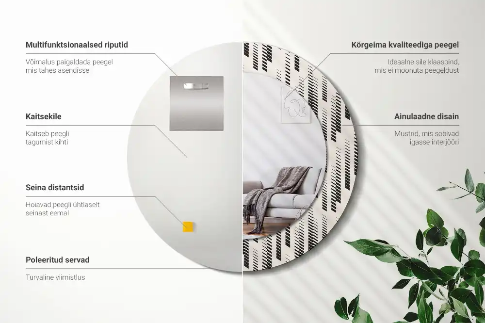 Rund spegel med tryckt Randigt mönster