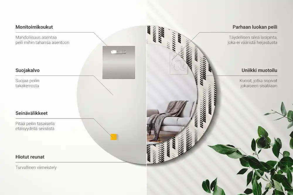 Rund spegel med tryckt Randigt mönster