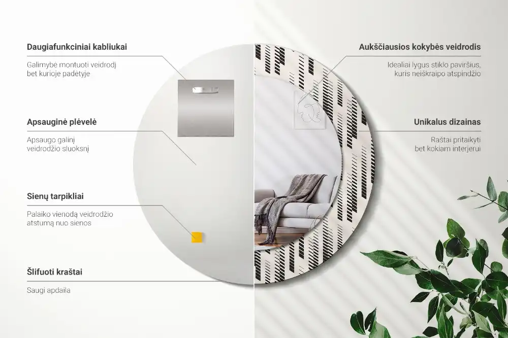 Rund spegel med tryckt Randigt mönster