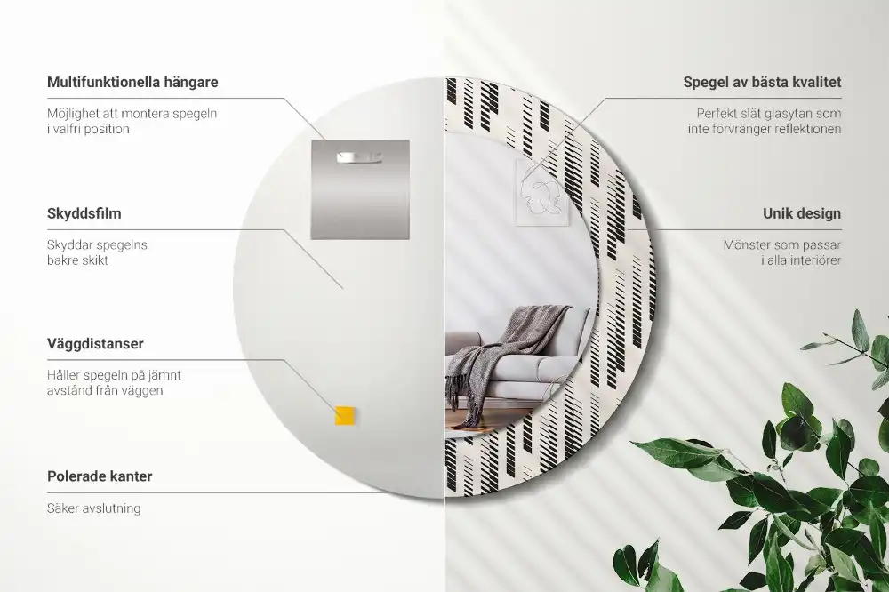 Rund spegel med tryckt Randigt mönster