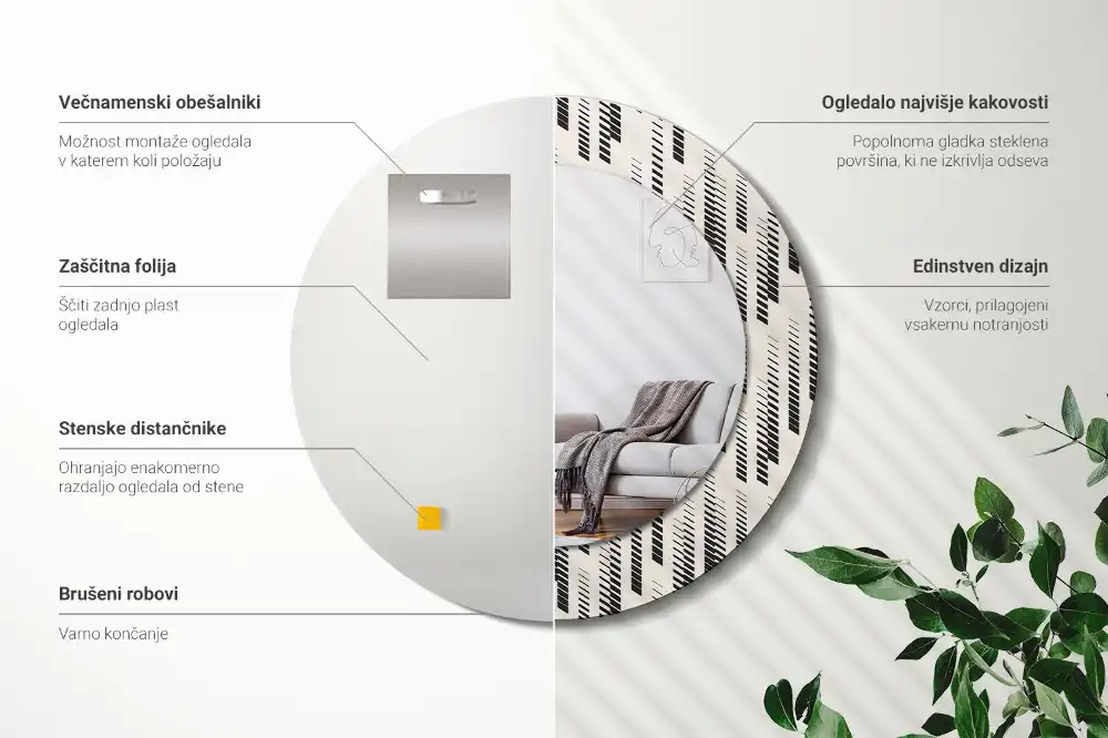 Rund spegel med tryckt Randigt mönster