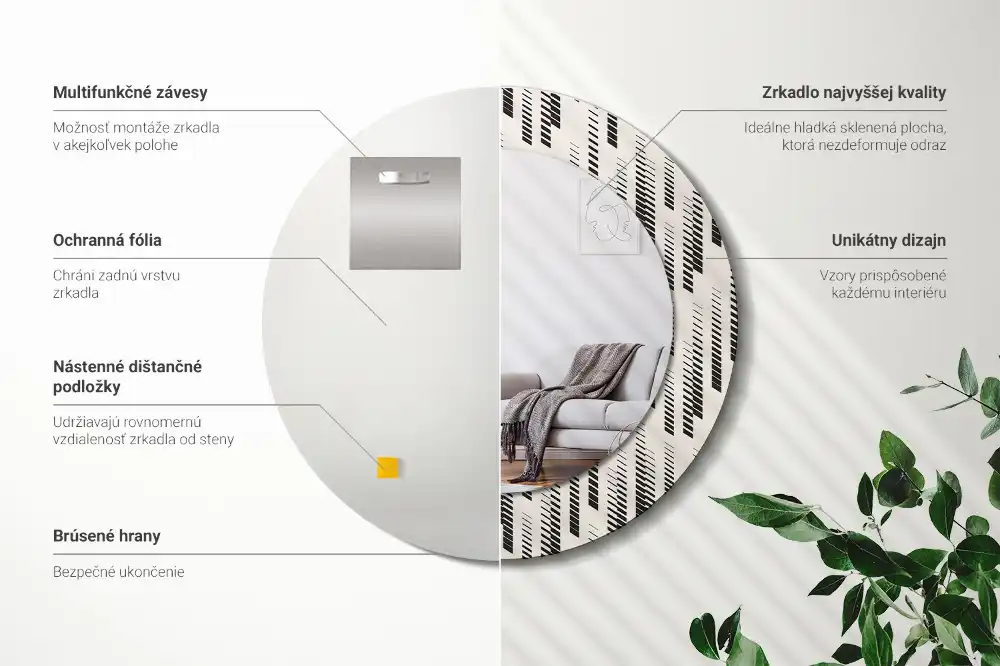 Rund spegel med tryckt Randigt mönster