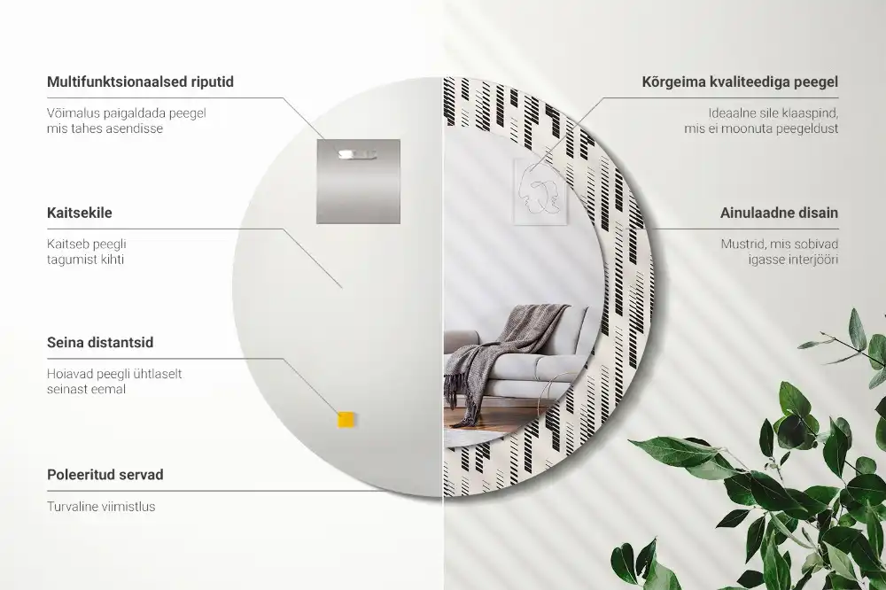 Rund spegel med tryckt Randigt mönster