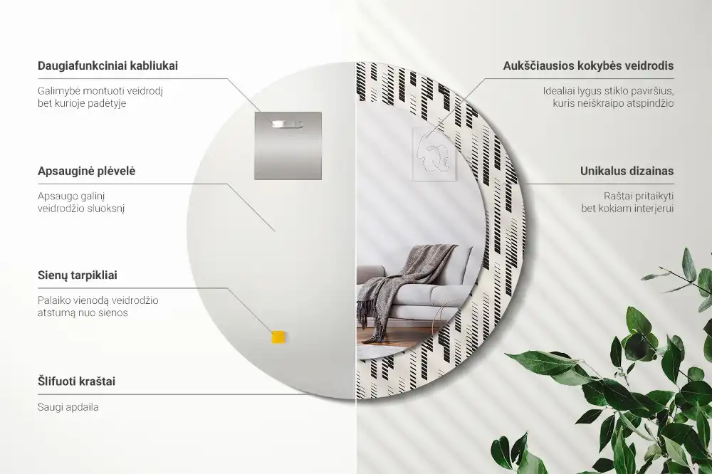 Rund spegel med tryckt Randigt mönster