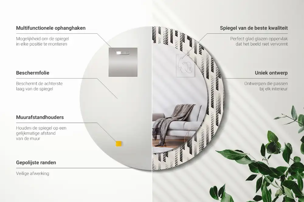 Rund spegel med tryckt Randigt mönster