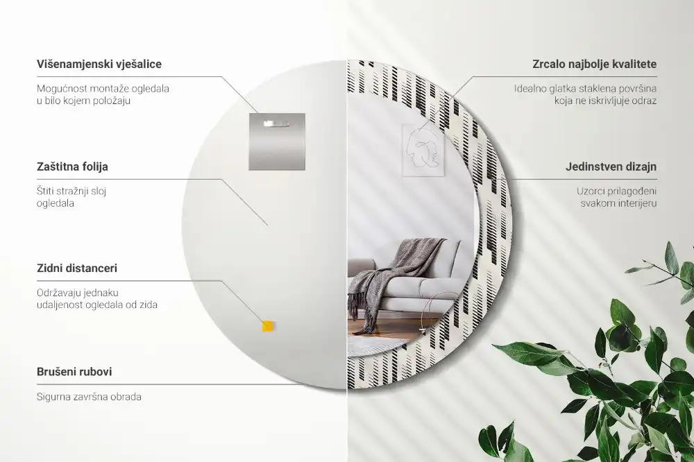 Rund spegel med tryckt Randigt mönster