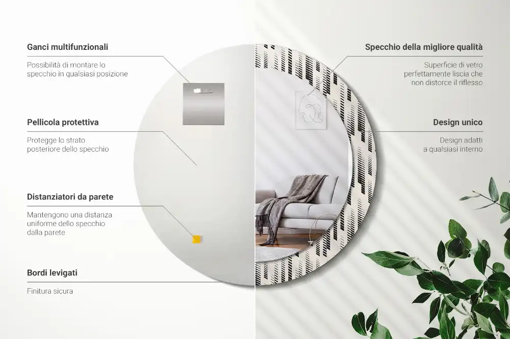 Rund spegel med tryckt Randigt mönster