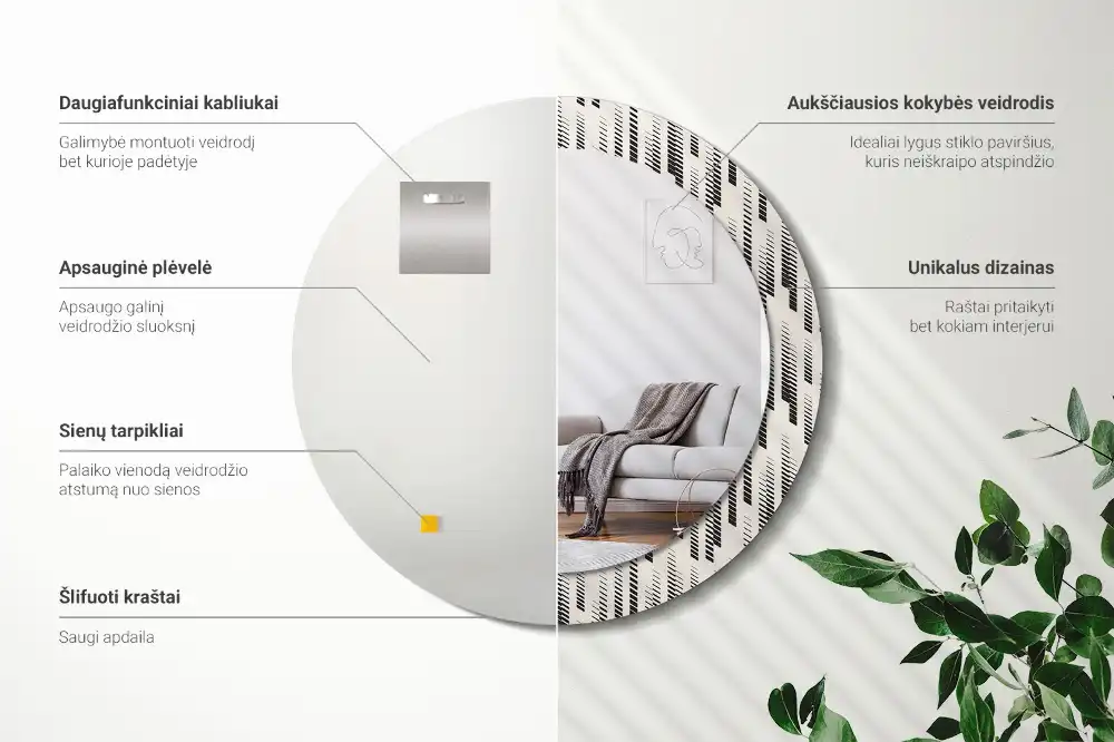 Rund spegel med tryckt Randigt mönster