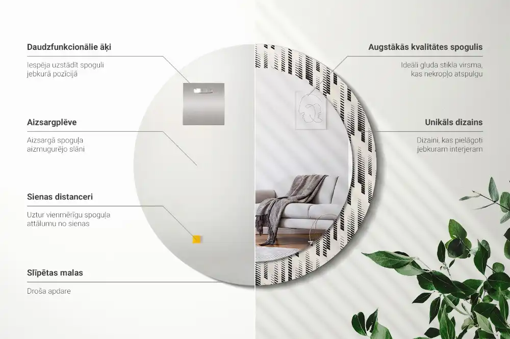 Rund spegel med tryckt Randigt mönster