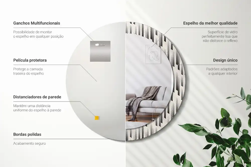 Rund spegel med tryckt Randigt mönster