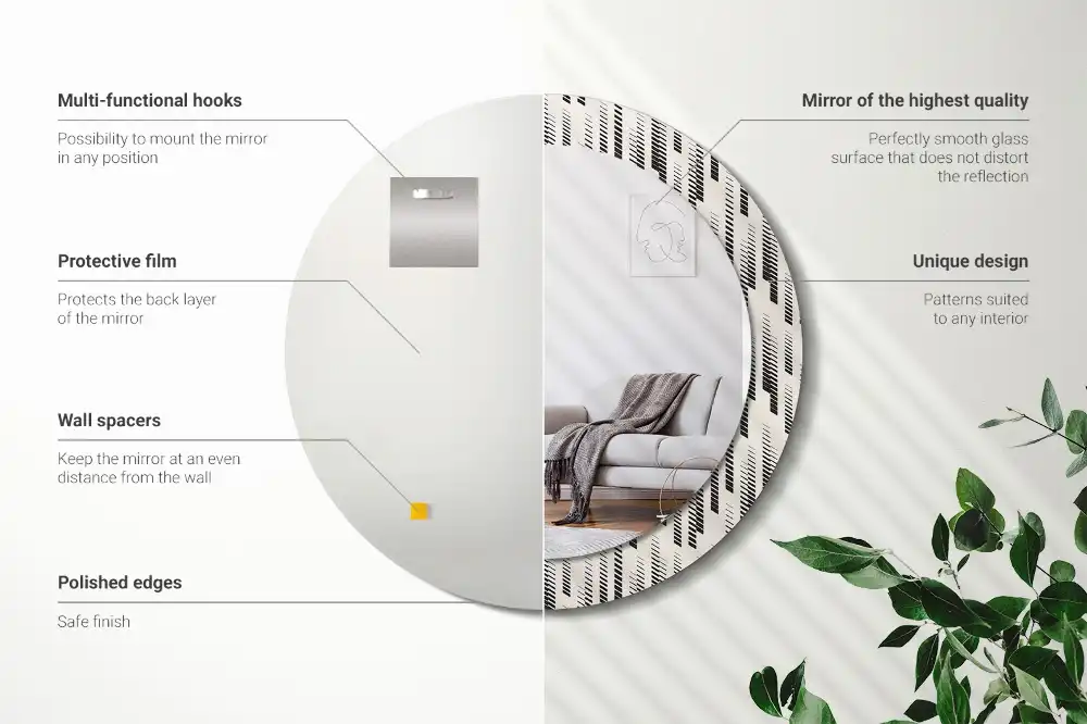 Rund spegel med tryckt Randigt mönster