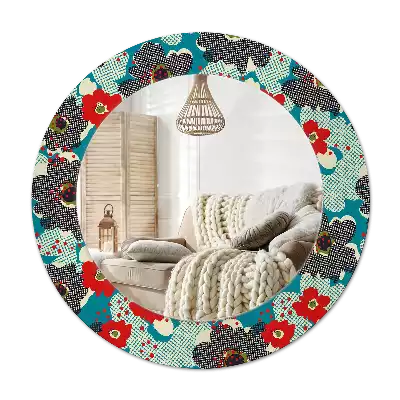 Rund spegel med tryckt ram Retro blommönster