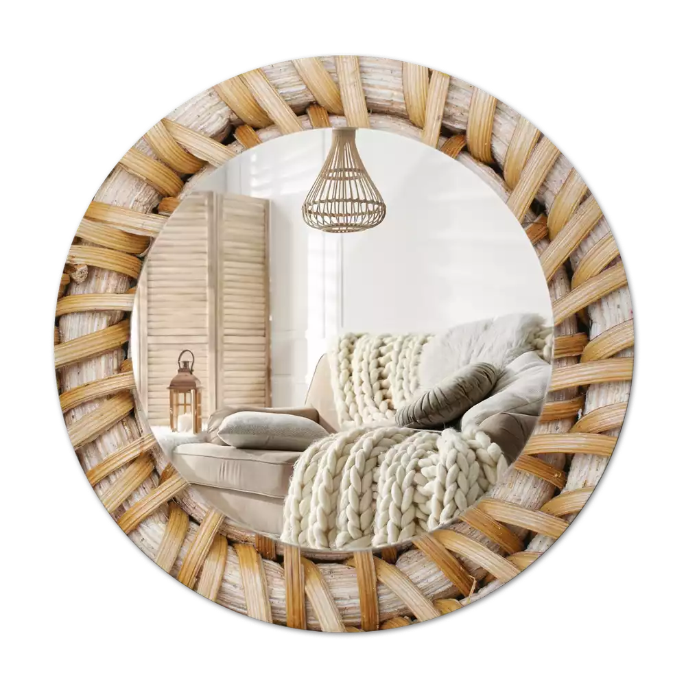 Rund spegel med tryckt ram Fläta