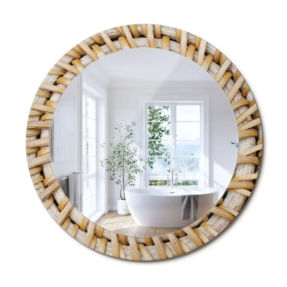 Rund spegel med tryckt ram Fläta