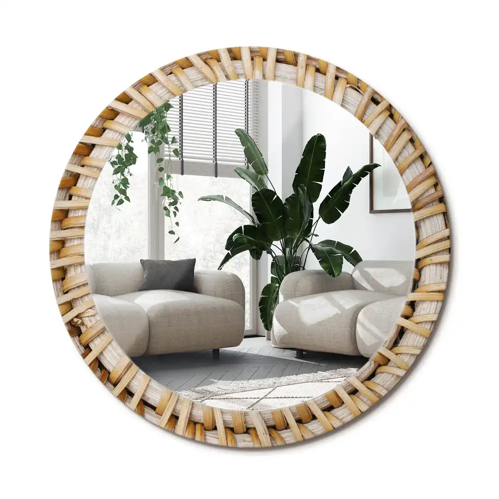 Rund spegel med tryckt ram Fläta