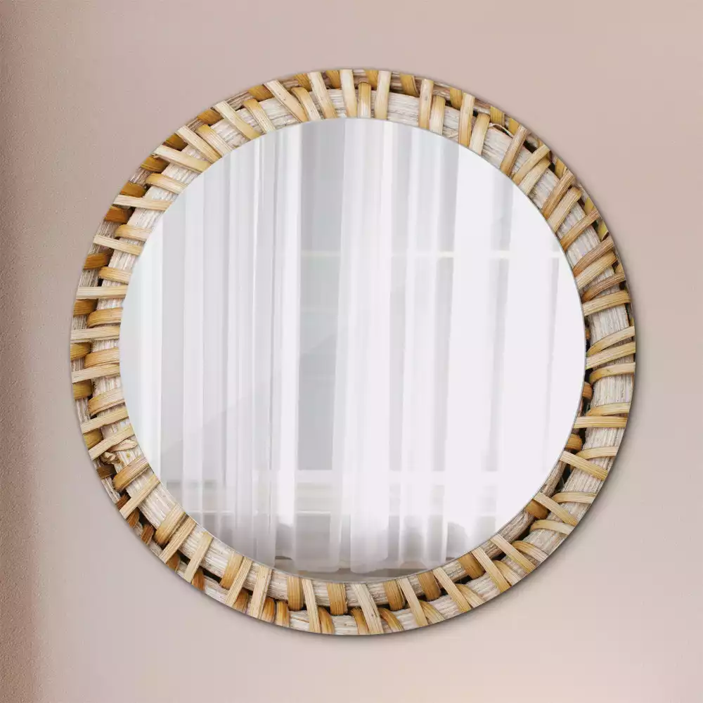 Rund spegel med tryckt ram Fläta