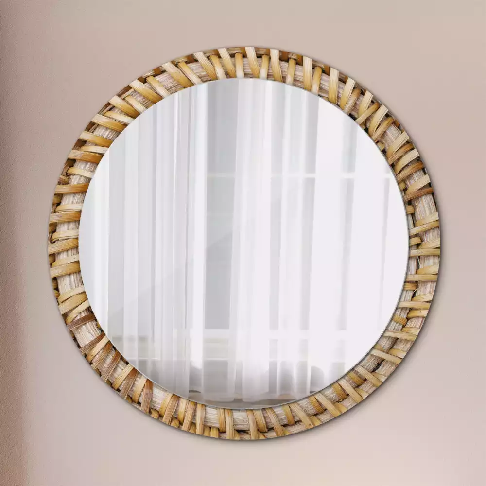 Rund spegel med tryckt ram Fläta