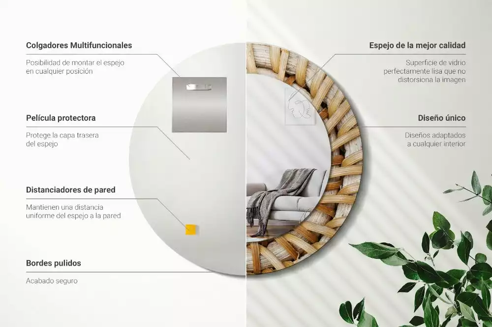 Rund spegel med tryckt ram Fläta