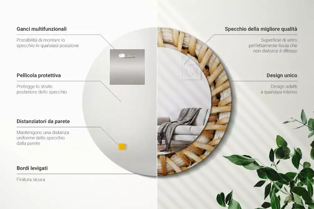 Rund spegel med tryckt ram Fläta